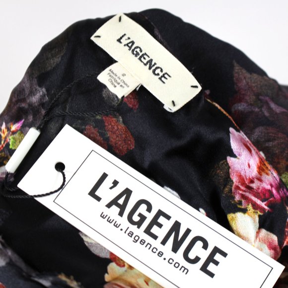 L'AGENCE Nyla Silk Black Floral Colorful Moschata Rosa Midi Dress NEW Size 2 - Picture 7 of 7